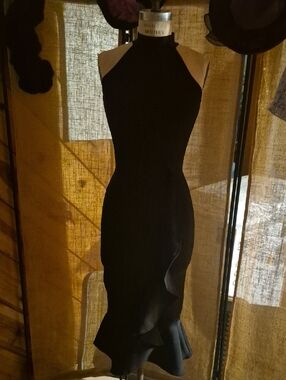 Black Halter Ruffle Hem Dress